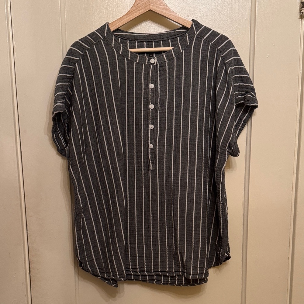 Quince 100% Organic Cotton Gauze Striped Roll Sleeve Shirt